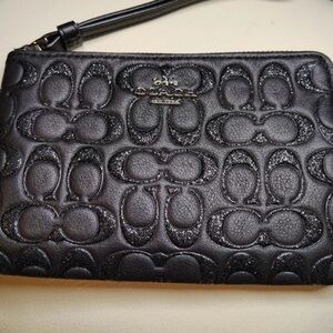Coach Black Textured Leather Wristlet